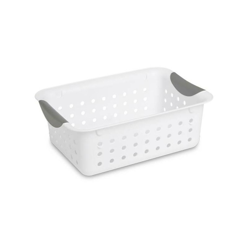 Sterilite White Small Ultra Basket Durable Plastic Storage Totes Bins for with Titanium Inserts for Home Organization, 1 of 8