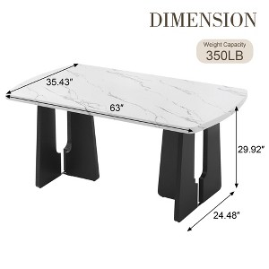 Gulches 63" White+Black Faux Marble Dining Table, MDF & Rubber Wood Legs, 350LBS Capacity, Easy Assembly for Home/Dining Room - 1 of 4