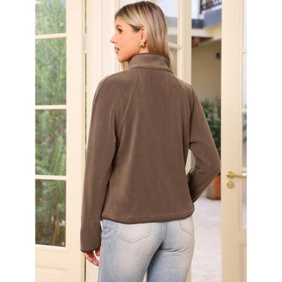 INSPIRE CHIC Women's Button Down Lightweight Long Sleeve Fall Crop Fleece Jacket with Pockets Coffee Small — фото 3