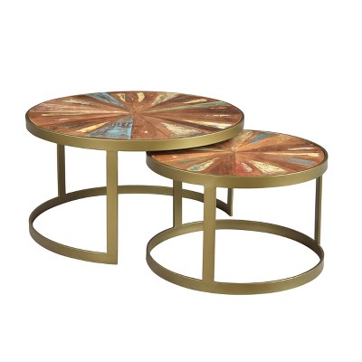 Set Of 2 Delian Round Coffee Tables Gold - Timbergirl: Sturdy Iron ...