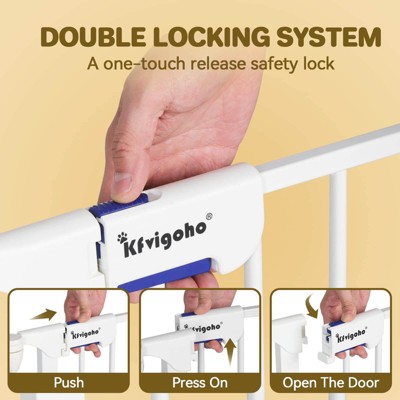 Foldable White Steel Extra-Wide Dog Gate with Auto-Close Door