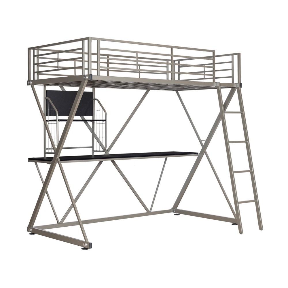 Photos - Bed Frame Zachary Modern Industrial Pewter Metal Kids' Twin Loft Bed with Built in S