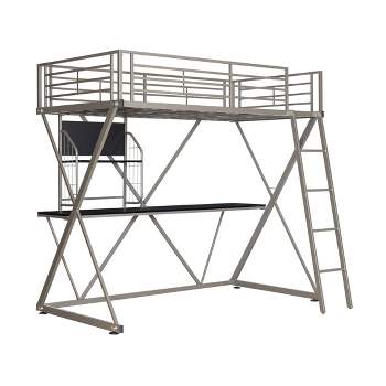 Zachary Modern Industrial Pewter Metal Kids' Twin Loft Bed with Built in Study Desk - Powell