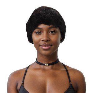 Unique Bargains Women's Small Wave Curly Short Hair Wig Real Human Hair 4in Black 1 Pc - 1 of 4
