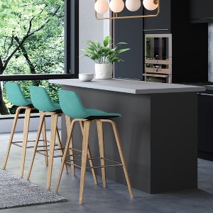 Lyngins Bar Stools Set of 2 with Chrome Footrest,21.1 Inch Depth Kitchen Chairs with Bentwood Legs,Polyester Counter Stools for Kitchen Island - 1 of 4