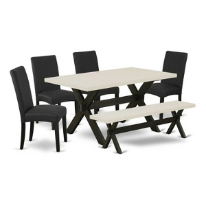 HomeStock 6-Piece Natural Oak Finish Solid Wood Top dining Table with 1-Bench and 4-Chairs - 1 of 4