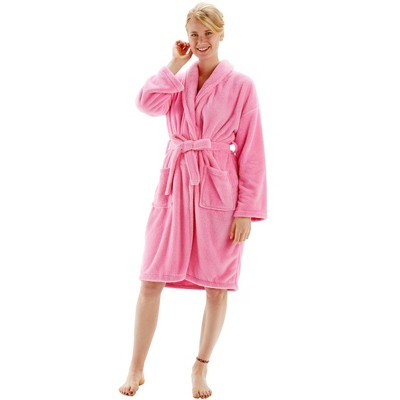 XL Turquoise Plush Fleece Shawl Collar Bathrobe with Pockets