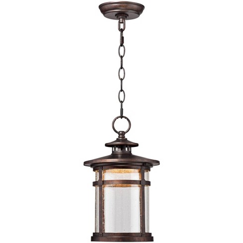 Franklin Iron Works Rustic Ceiling Light Hanging Lantern Led Bronze 13 1/2" Clear Seedy Glass For Exterior Porch Patio : Target