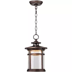 Franklin Iron Works Rustic Outdoor Ceiling Light Hanging Lantern LED Bronze 13 1/2" Clear Seedy Glass for Exterior Porch Patio