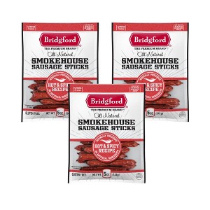 Bridgford Smokehouse Sausage Sticks Hot & Spicy 5 oz - Gluten Free High Protein Smoked Sausage Sticks for Many Dietary Preferences - 1 of 4