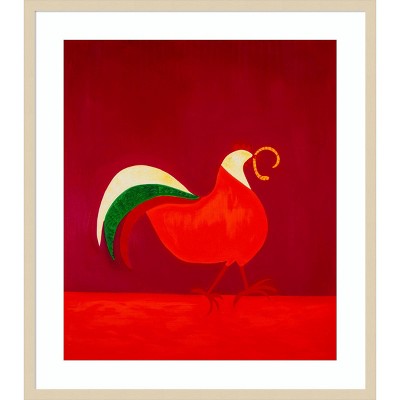 29"x33" Chicken and worm by Cristina Rodriguez Wood Framed Wall Art Print Brown - Amanti Art