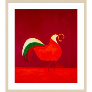 29"x33" Chicken and worm by Cristina Rodriguez Wood Framed Wall Art Print Brown - Amanti Art - 1 of 4