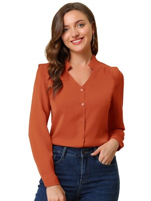 Allegra K Women's Elegant V Neck Work Office Button Up Shirt
