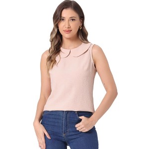 INSPIRE CHIC Women's Casual Peter Pan Collar Sleeveless Jacquard Floral Tank Top - 1 of 4