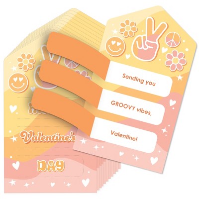 Big Dot of Happiness Stay Groovy - Boho Hippie Cards for Kids - Happy Valentine's Day Pull Tabs - Set of 12