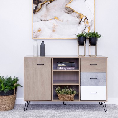 Oak Brown Midcentury Modern Sideboard Buffet Cabinet with Drawers