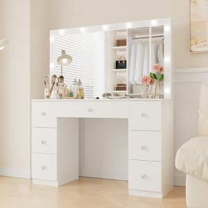 SUGIFT Modern Vanity Table Vanity Desk with 5 Drawers, White - 1 of 4