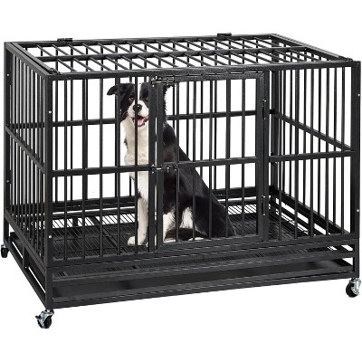 Acekool Heavy-Duty Dog Crate - 48" Secure Kennel with Wheels & Double Doors