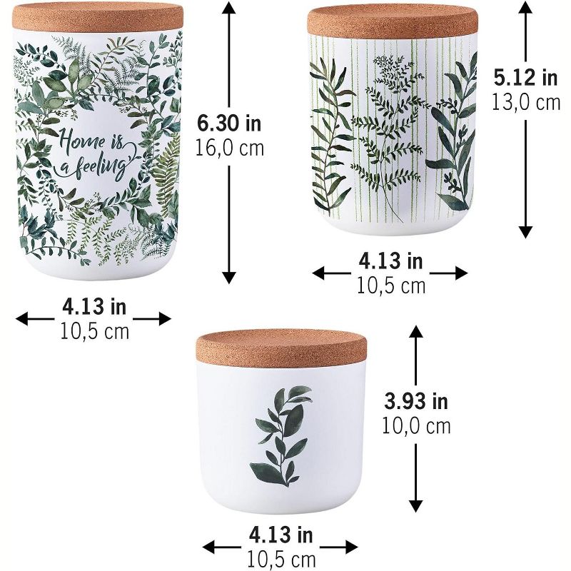 Plant-Based Sustainable Green Leaves Storage Jars, Airtight Decorative Canisters for Kitchen Counter, Cork Lid, 3 of 8