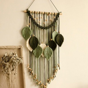 Aoibox Handmade Sage Green Leaf Macrame Wall Hanging, Boho Decor for Bedroom Living Room Bathroom, Earthy Room Decor, Wedding Birthday Gift - 1 of 4