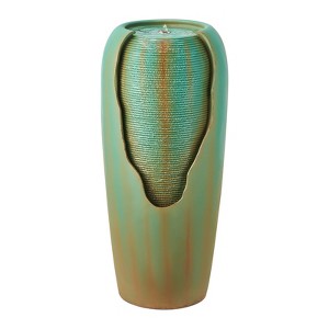 VEVOR Outdoor Water Fountain, 30.71 in Height Fountain and Waterfall, 1-Tier Floor Standing Glazed Jar Style Fountains with Light and Pump, Green - 1 of 4