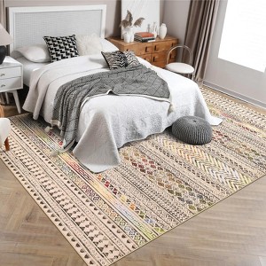 Small Throw Rug for Bedroom Kitchen Entryway - Boho Vintage Non-Slip Washable Mat, Oriental Soft Stain Resistant Low Pile Carpet - 1 of 4
