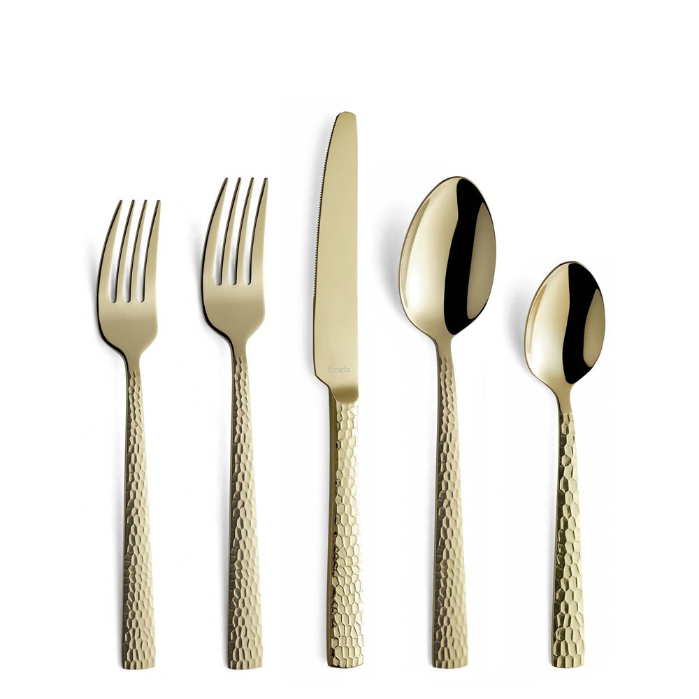 Amefa 20pc Felicity Flatware Set Hammered Champagne