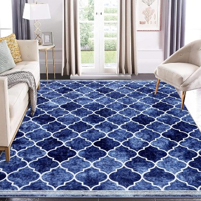 Machine Washable Area Rug Boho Low Pile Rug Geometric Trellis Non Slip Backing Rug Foldable Ultra-Thin Carpet