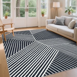 Area Rugs Modern Washable Rug Non-Slip Low Pile Geometric Striped Pattern Rug for Living Room Bedroom - 1 of 4