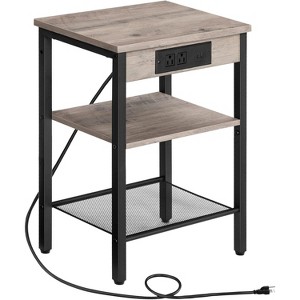 MaseiKar End Table with Charging Station and USB Ports, Small Side Table , 3-Tier Nightstand with Adjustable Shelf, for Living Room, Greige - 1 of 4