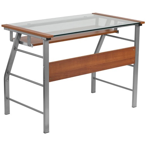 Glass Computer Desk With Pull Out Keyboard Tray Flash Furniture