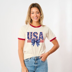 Simply Sage Market Coquette USA Bow Ringer Tee - 1 of 4