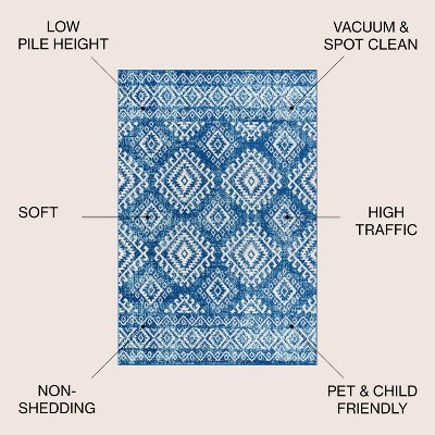 Blue and White 4' x 6' Synthetic Moroccan Area Rug
