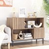 Farmhouse Entryway Table, Stylish Buffet Storage Cabinet with Display Shelf and Metal Legs, for Living Room, Hallway, Black+Oak - 4 of 4