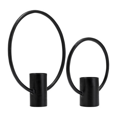 Set of 2 Black Aluminum Ring Candle Holders
