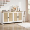 Rattan Accent Storage Cabinet w/ 4 Doors & Shelf Modern Console Coffee Bar Cabinet, White, 61.42" x 15.75" x 31.5"H, For Dining Room/Kitchen - 2 of 4