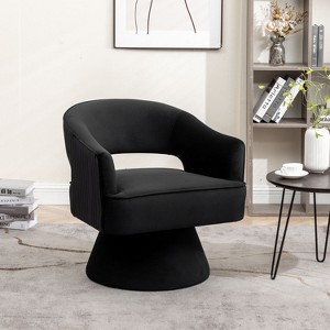 SEYNAR Modren Velvet Living Room Swivel Arm Barrel Chair with Tufted Back, Black, 28.1''W*27.6''D*29.3''H - 1 of 4