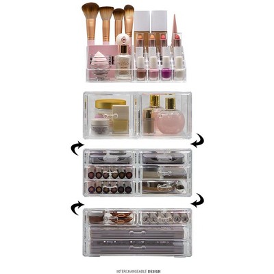 Marble and Clear Acrylic 12-Drawer Makeup Organizer Tower