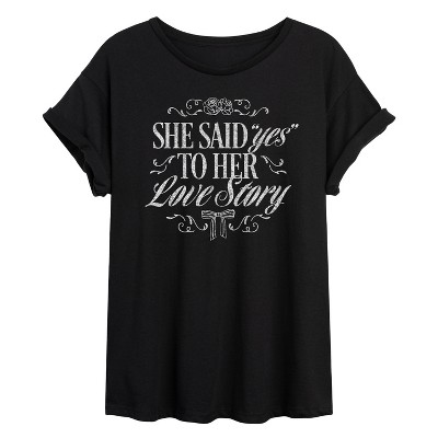 Women's - Instant Message - Yes To Her Love Story Oversized Graphic T-Shirt