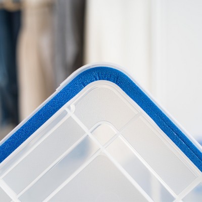 Clear and Blue 26.5 Quart Stackable Plastic Storage Boxes with Lids, 3 Pack
