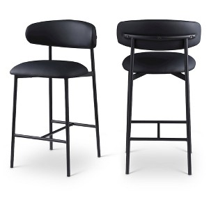 Meridian Furniture,Lupita Black Vegan Leather Counter Stool, Set of 2 - 1 of 4