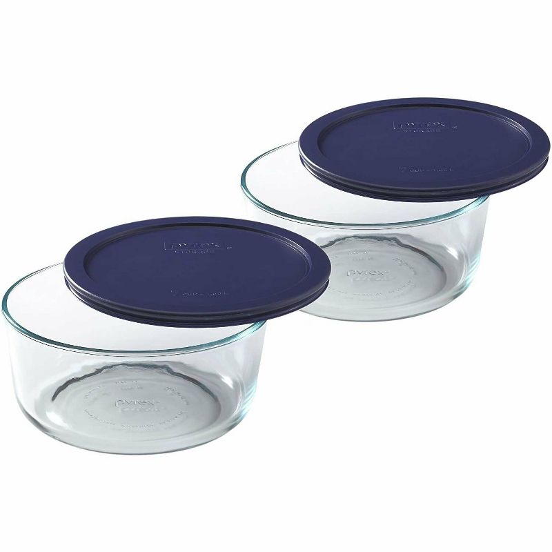 Pyrex Storage 2-Cup Round Dish, Clear with Blue Lid Case of 6 Containers, 3 of 6