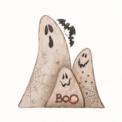 Transpac Wood White Halloween Easel Ghost Decor