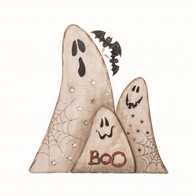 Transpac Wood White Halloween Easel Ghost Decor