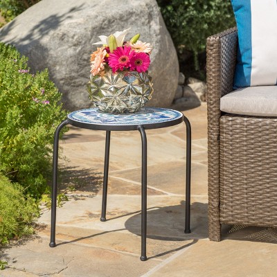 VYNXARIA End Table,blue and white tones of the tiled top