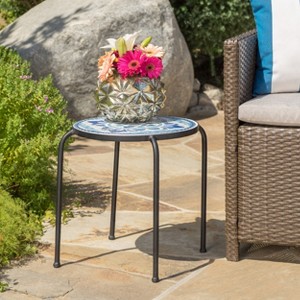 VYNXARIA End Table,blue and white tones of the tiled top - 1 of 4