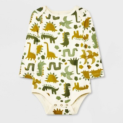 Image of Baby Boys' Dino Long Sleeve Bodysuit - Cat & Jack™ Cream 3-6M
