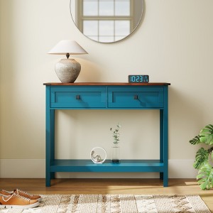 Farmhouse Console Table with 2 Drawers and Bottom Shelf, Rustic Entryway Table for Living Room or Hallway - 1 of 4