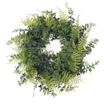 Artificial Buckler Fern & Grass Wreath (18") - Vickerman