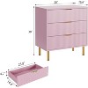 Modern Pink 3-Drawer Dresser for Bedroom with Gold Handles, Large Drawers, Wood, Organizer for Living Room, Hallway and Entrance - 2 of 4